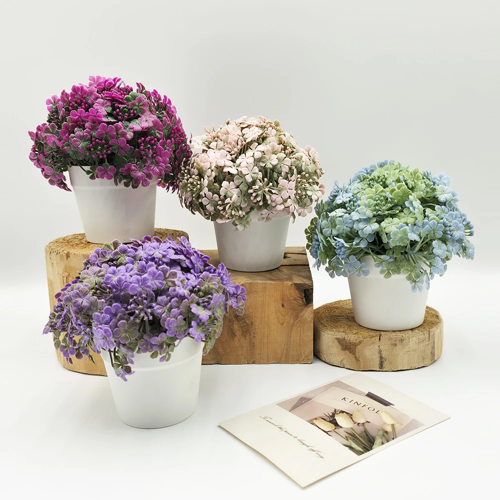 15cm Artificial Flowers Set Daisy Clover in Pot Vibrant Pink Purple Mix Colors for Home Office Desk Decor Perfect Gift Idea