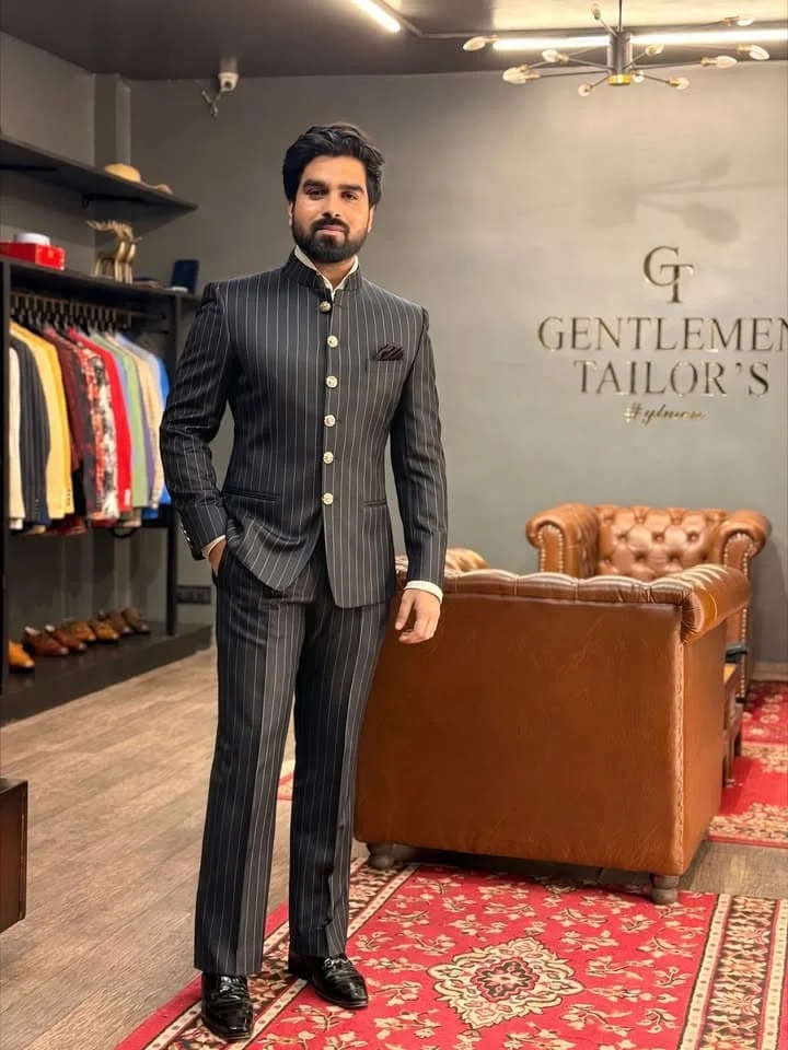 Gwenhwyar Men Luxury Sage Green Safari Style 2 Piece Suit, Multi Pocket Button Jacket with Straight Trousers, Wedding Party
