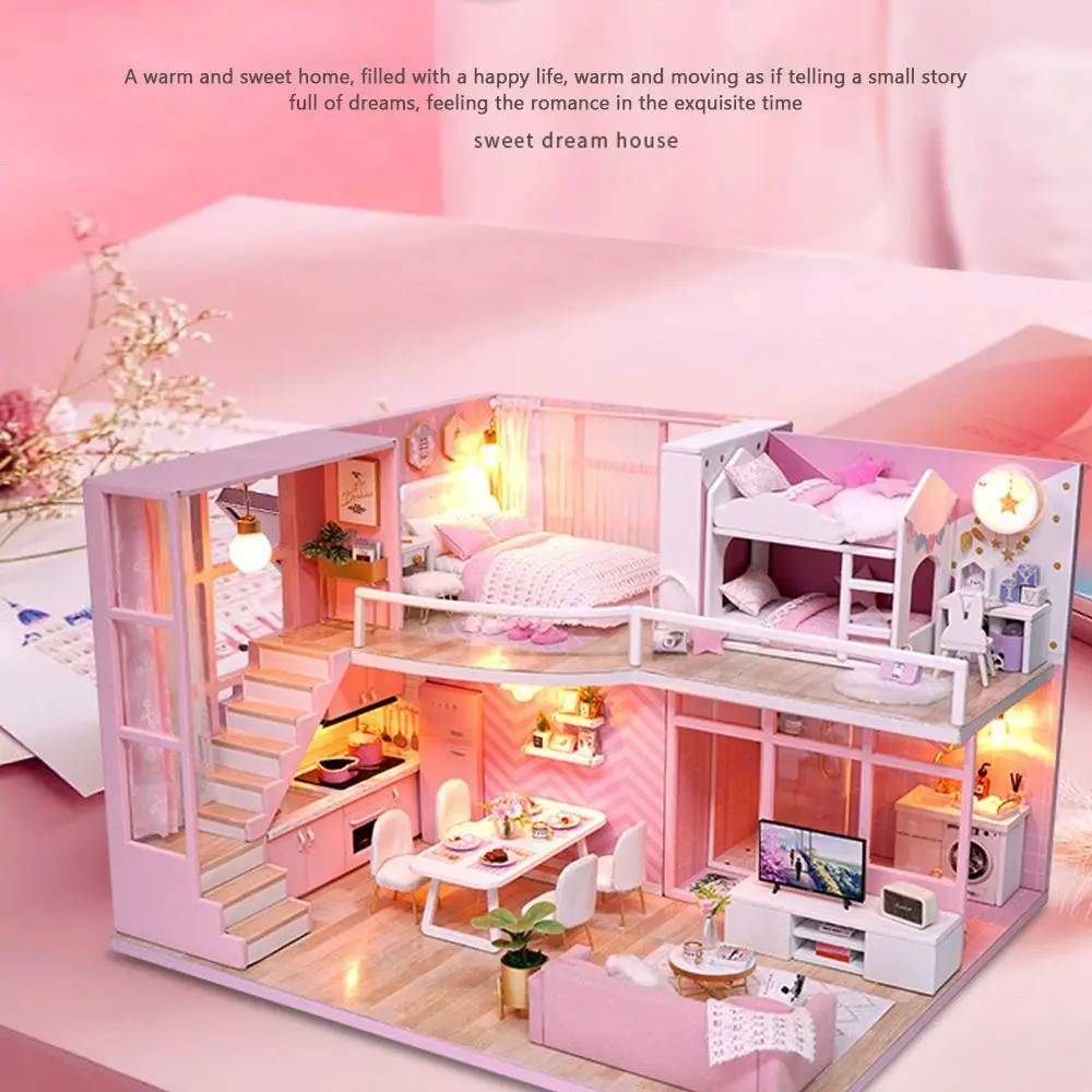 Trendy 3D Doll House Kit Wooden Handmade Assembly Toy Villa House Building with Furniture Loft Cozy Children's Birthday Gift