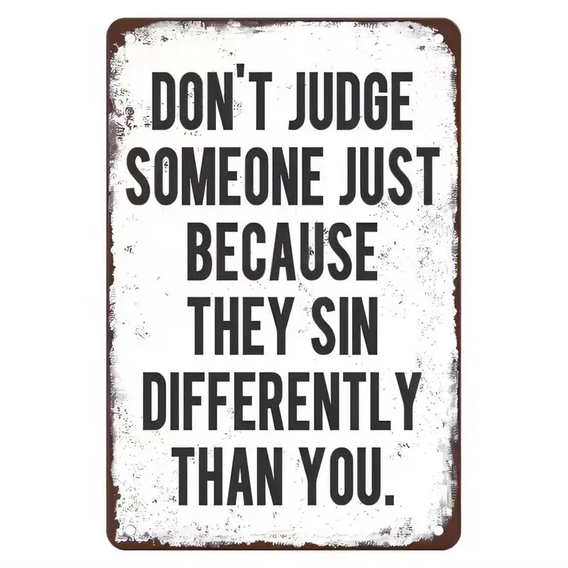Vintage Distressed Don't Judge... Quote Metal Tin Sign - Retro Rustic Iron Wall Art (White/Brown), Perfect for Home/Cafe/Bar Dec