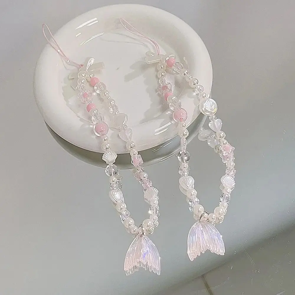 

Mermaid bracelet short mobile phone lanyard creative wrist lanyard high-end handmade bead string pendant phone wrist