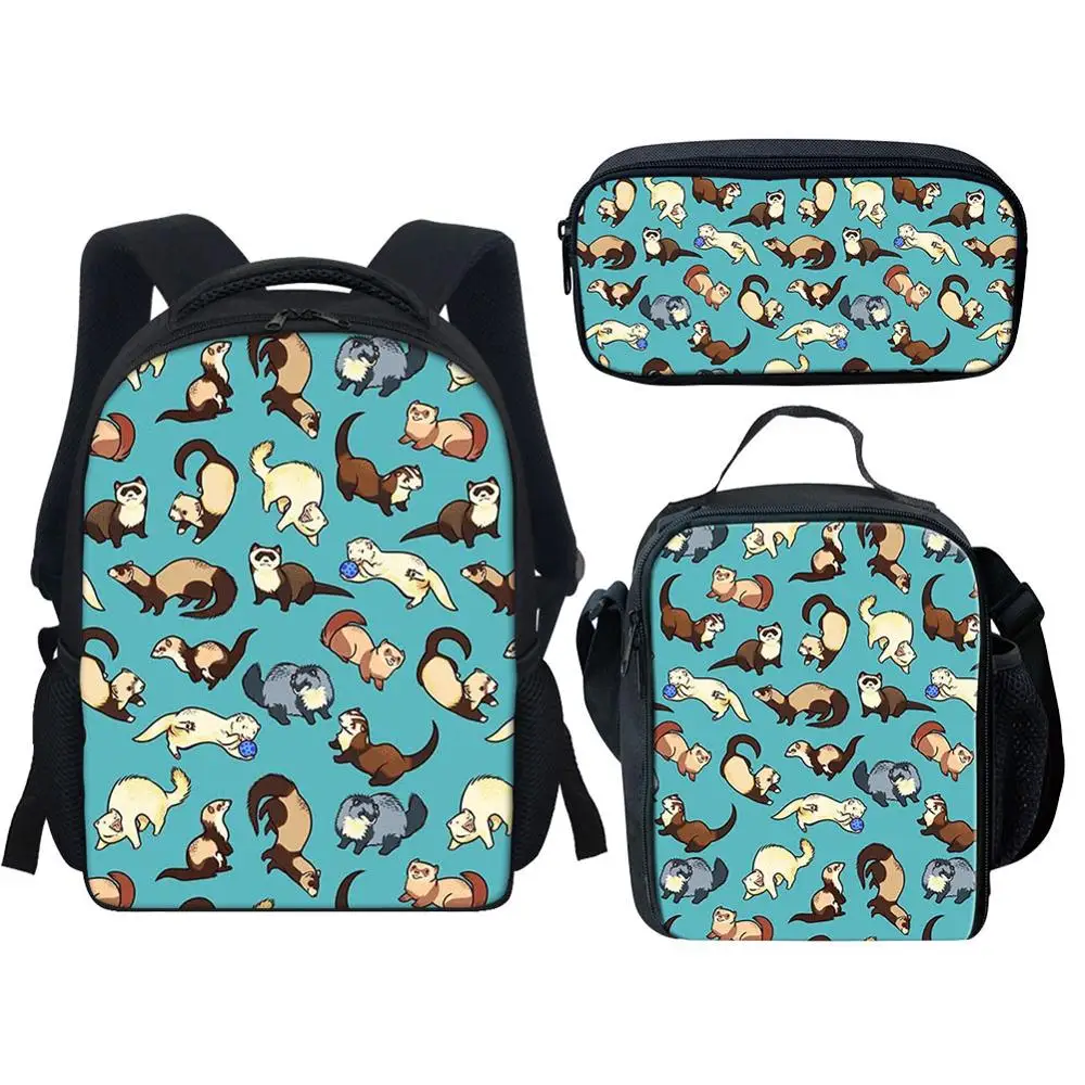 12” Cartoon ferret Print Toddler Backpack Kindergarten Bag 2025 Pencil Case Bagpack Kids Bookbag Small School Bags Girls Boy