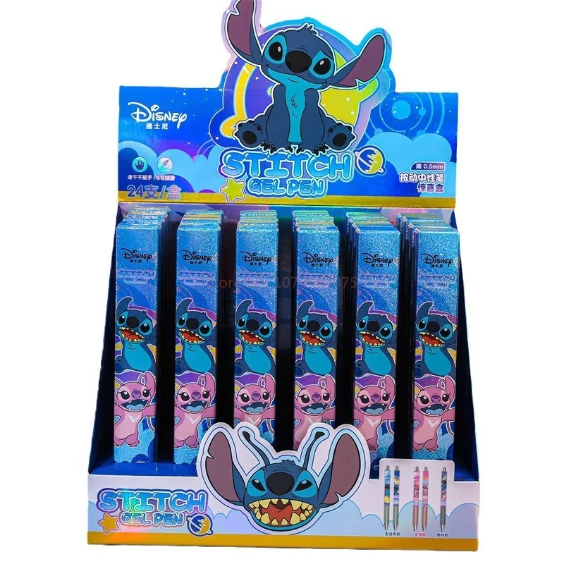 Disney Stitch 24pcs Gel Pen Lilo & Stitch Press Cartoon Patch 0.5mm Black Stationery Student Signature Pen Writing Tools