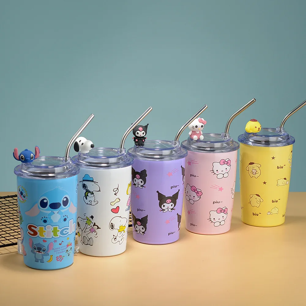 Kawaii Kuromi Thermos Cup Sanrio Anime Cinnamoroll Cute Student 304 Stainless Steel Drink Water Cup Coffee Vacuum Cup Toys Girls