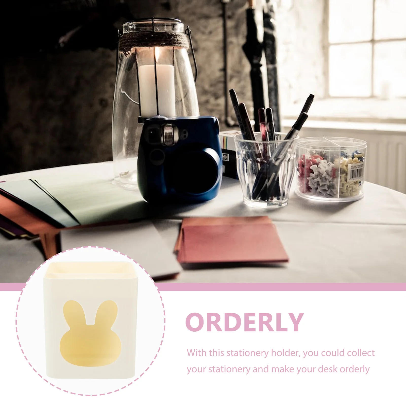 

Container Rabbit Pen Holder Pencil Pot for Desk Electronic White Cute Cup Office