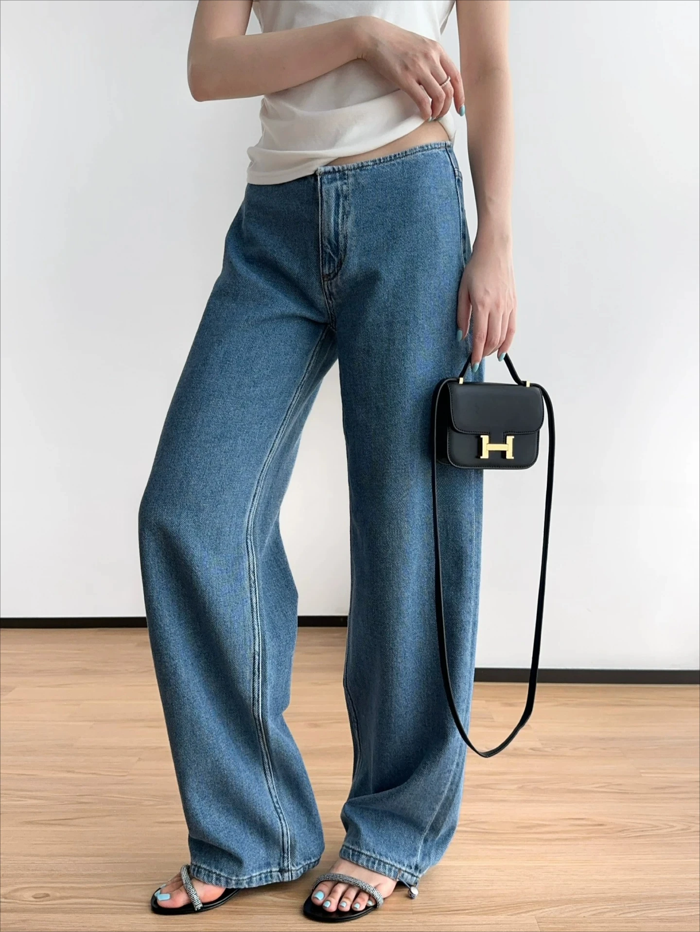New York Niche American Chic Low-rise Lantern Straight Leg Jeans for Women