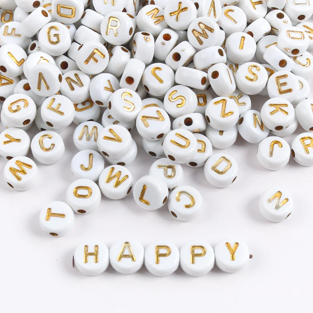 

4x7mm 100pcs Gold Color Acrylic Spacer Beads White Letter Charms Acrylic Beads For Jewelry Making Diy Handicraft Accessories