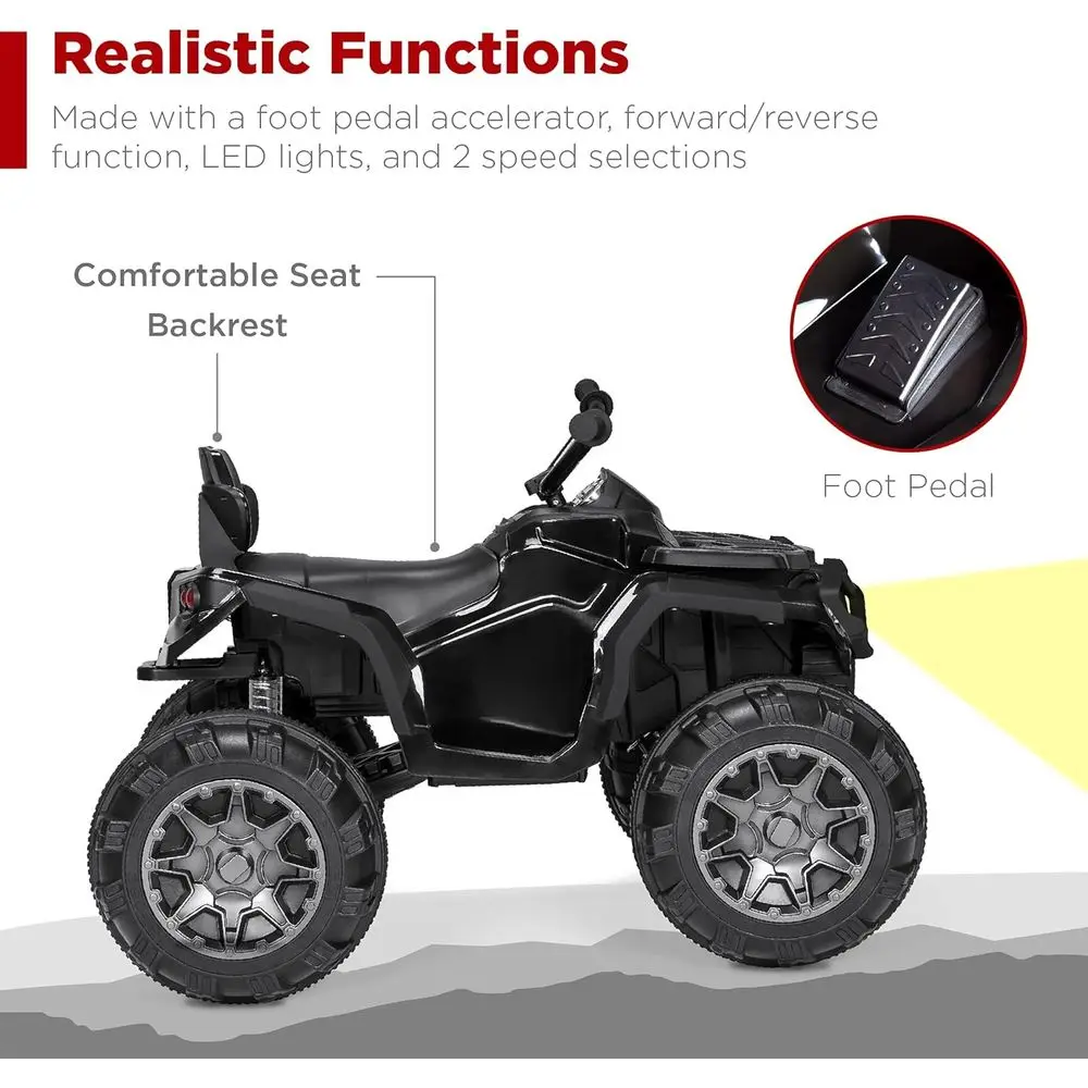 12V Kids Ride-On Electric ATV, 4-Wheeler Quad Car Toy w/Bluetooth Audio, 3.7mph Max Speed, Treaded Tires, Black