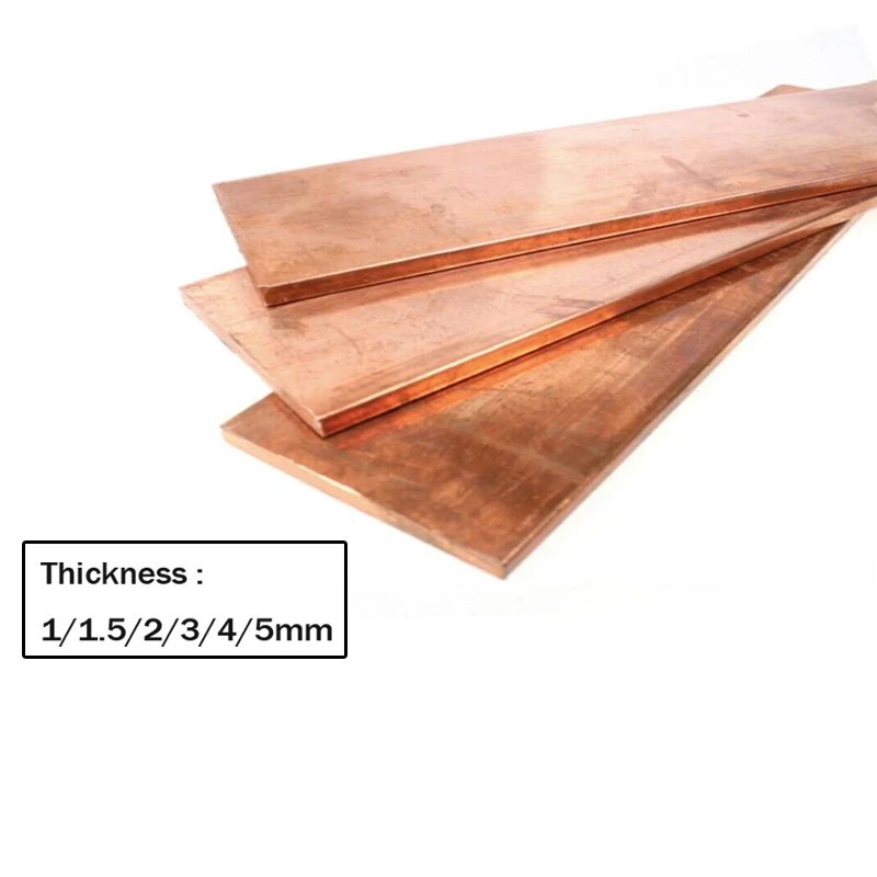 Barra de Metal T2, barra plana de cobre rojo 99.95% puro, espesor de placa 1/1, 5/2/3/4/5mm x 15MM x 250MM, 1 unidad