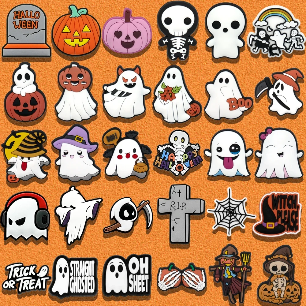1/30 stücke Halloween Schuh Charms Ghost Hexe Schuh Dekorationen Pins für Kinder Männer Frauen Party Zubehör Schnallen behandeln oder Trick Geschenk – Detail 1