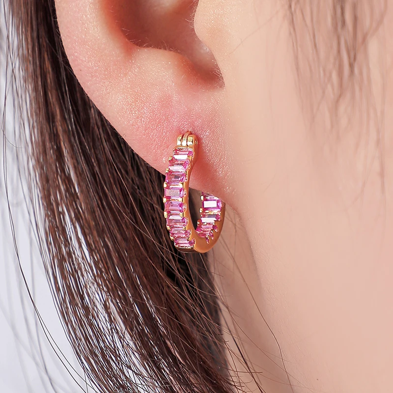 ANENJERY Multicolor Hoop Earrings Cute Girl AAAAA Zircon Earrings For Women Sweet Jewelry Romantic Gift Wholesale