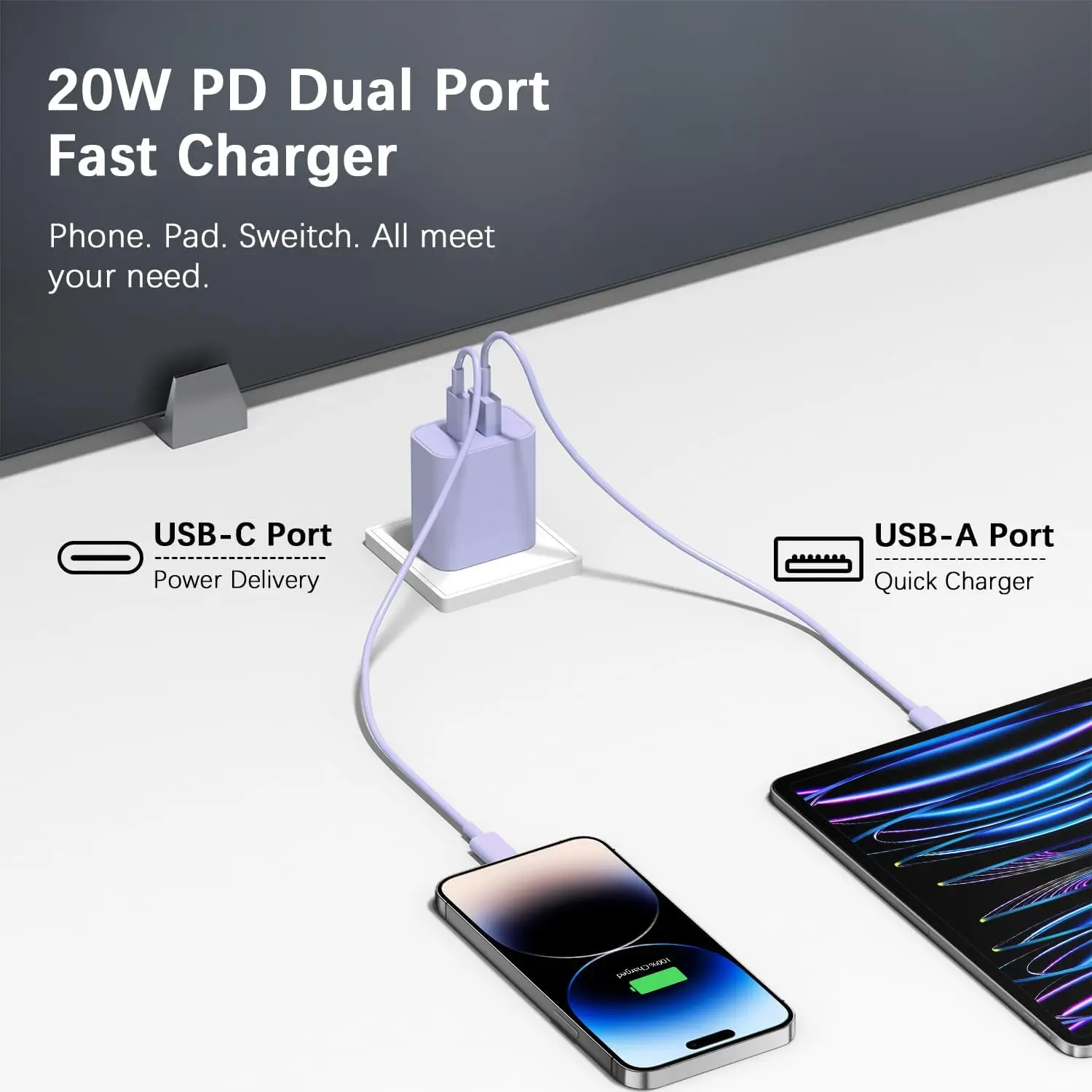 USB C charger block dual port PD power adapter fast charging block suitable for iPhone 16/16 Pro/16 Pro Max/16 Plus/15/14/13