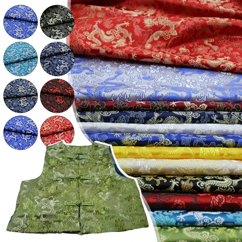 Dragon Brocade Fabric Chinese Style Jacquard Blended Material for DIY Cheongsam Hanfu Tang Suit Children Wear Pillow Decoration