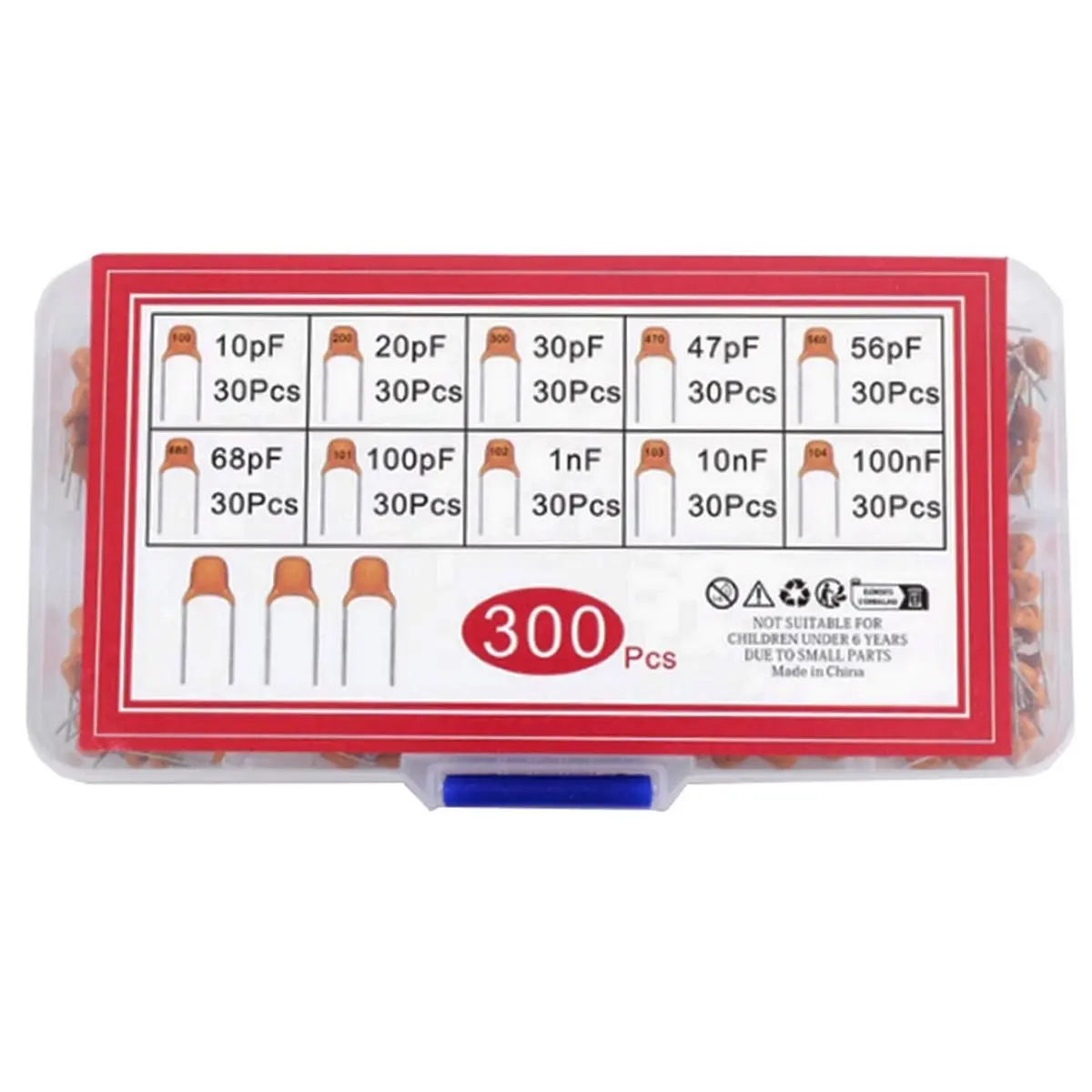 A86G 300pcs 10kinds of Monolithic Capacitors(10pF-100nF) Direct Insertion Non-Polarised 50V Ceramic Capacitor Component Set