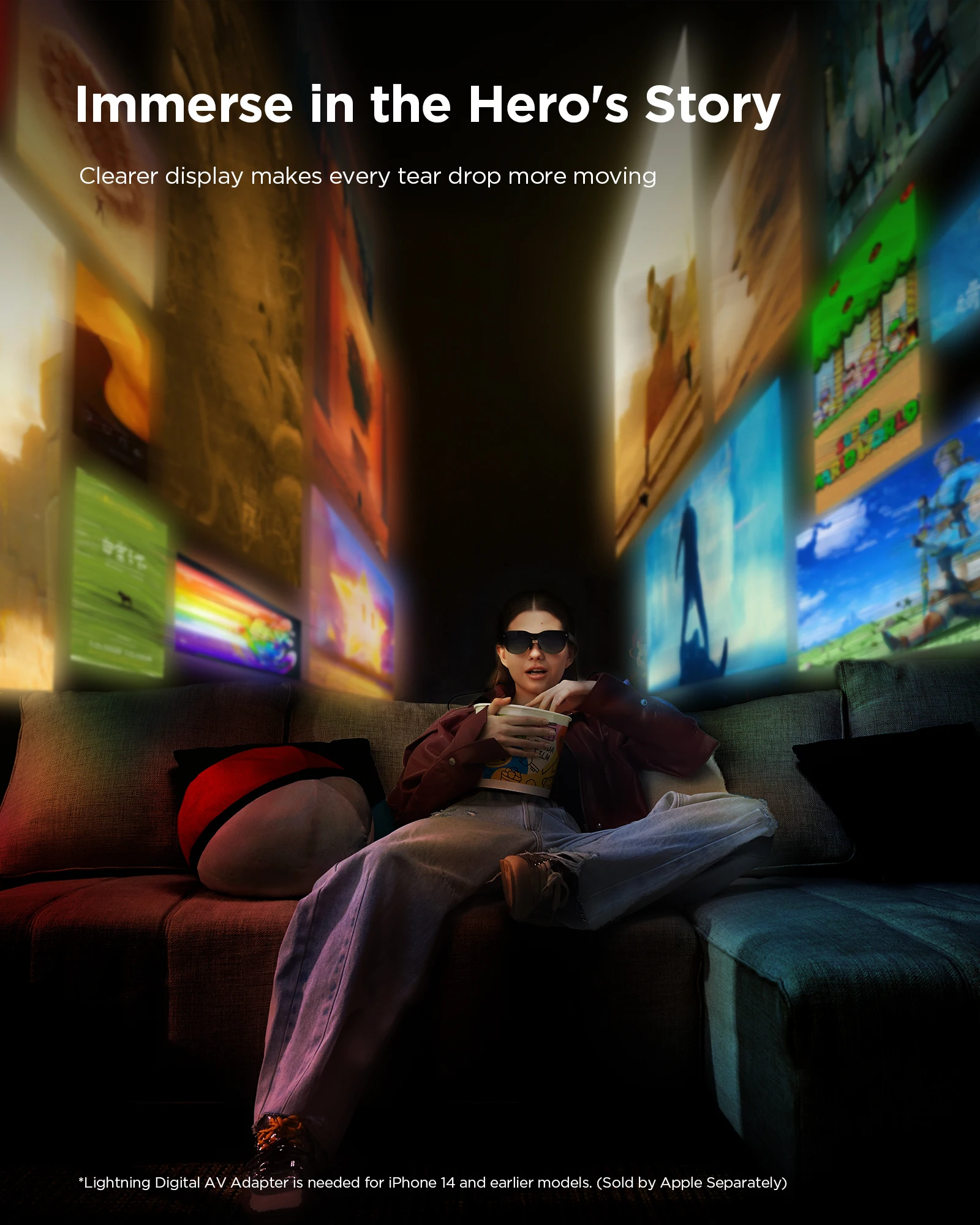 TCL RayNeo HDMI-متوافق مع النظارات ومحول الشحن لمحول نظارات RayNeo AR إلى وحدات التحكم بالألعاب، والكمبيوتر الشخصي، وهدية iPhone