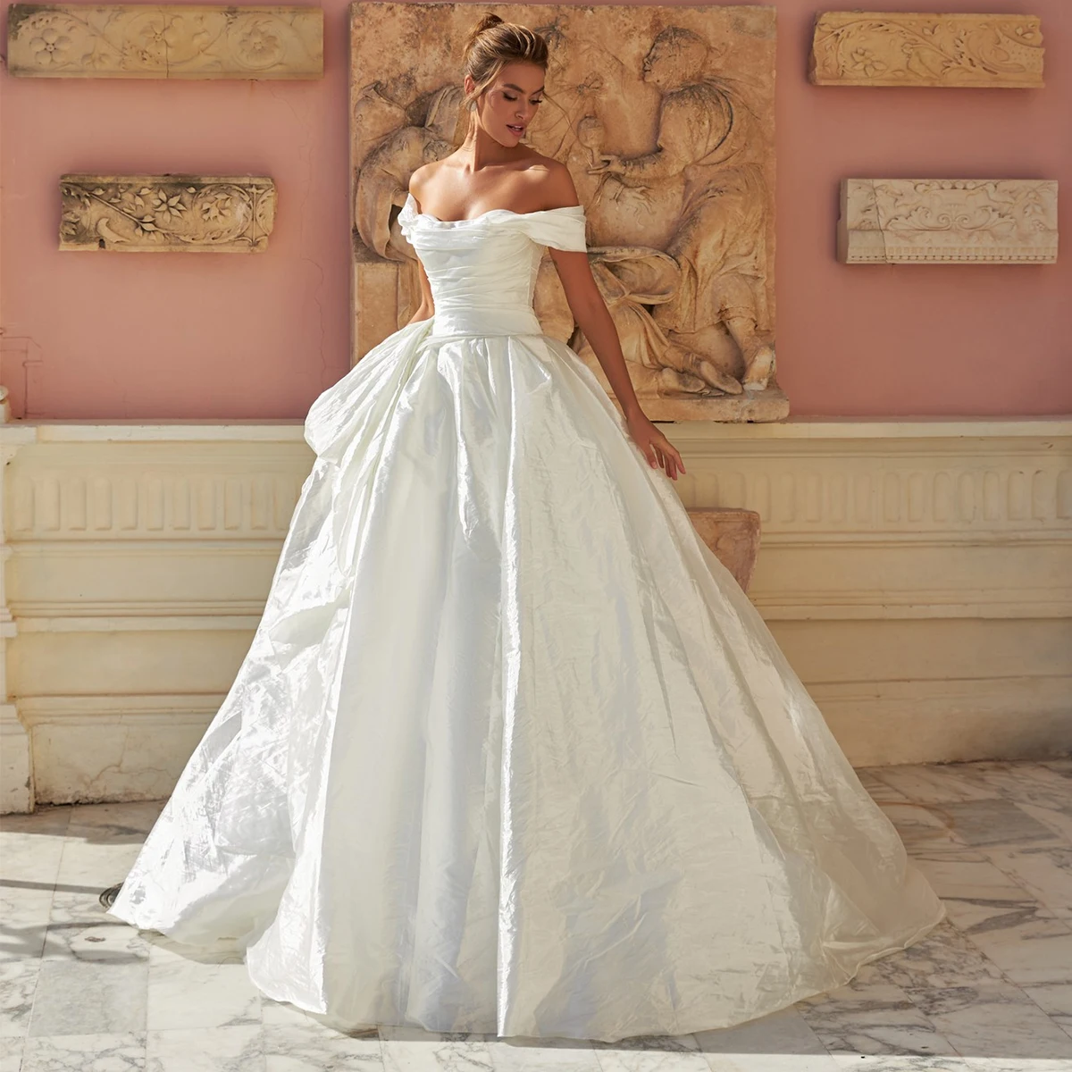 

Роскошные свадебные платья с открытыми плечами для невесты, плиссированное длинное бальное платье для женщин, свадебное платье с открытой спиной и шлейфом, Vestidos novia