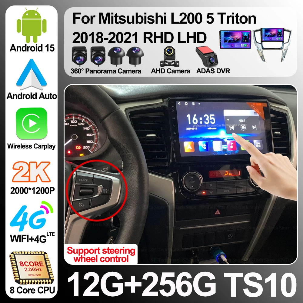Android 16 para Mitsubishi L200 5 Triton 2018-2021 RHD LHD Rádio Automotivo Bluetooth Multimídia Reprodutor de Vídeo GPS Navegação RDS 5G