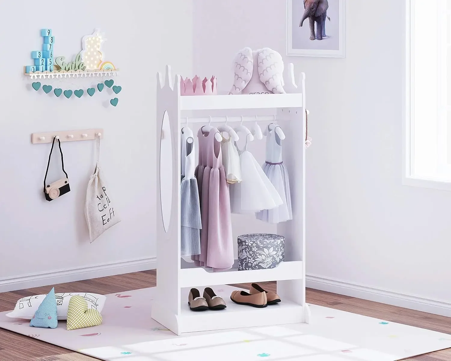 See and Store Dress-up-Center für Kinder, Kostümschrank für Kinder, offener Schrank zum Aufhängen, Rollenaufbewahrung für Kinder, Kostümkommode