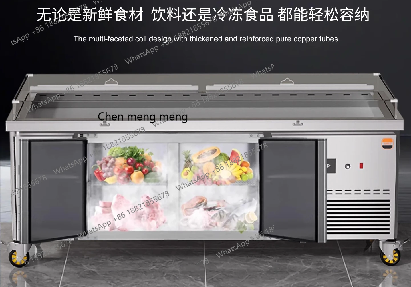 Eisplattform Meeresfrüchte Gerichte Edelstahl kommerzielle Vitrine Wasserfisch Fleisch Gefrierschrank Gefrierschrank A La Carte Schrank