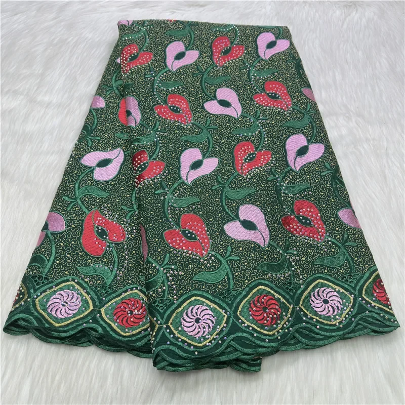 

5-ярдовая тяжелая вышивка бисером, африканская 100% хлопчатобумажная ткань премиум-класса, высокое качество, швейцарская вуаль, кружево, популярный стиль Дубая 27L59501