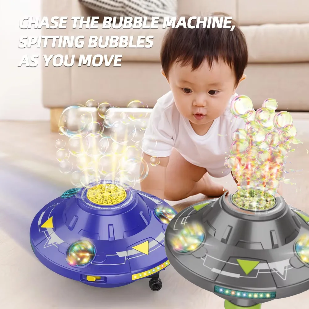 

2025 Automatic Bubble Machine UFO 32 Hole Electric Soap Bubbles Toys Intelligent Rotating Obstacle Avoidance Bubble Maker Kids
