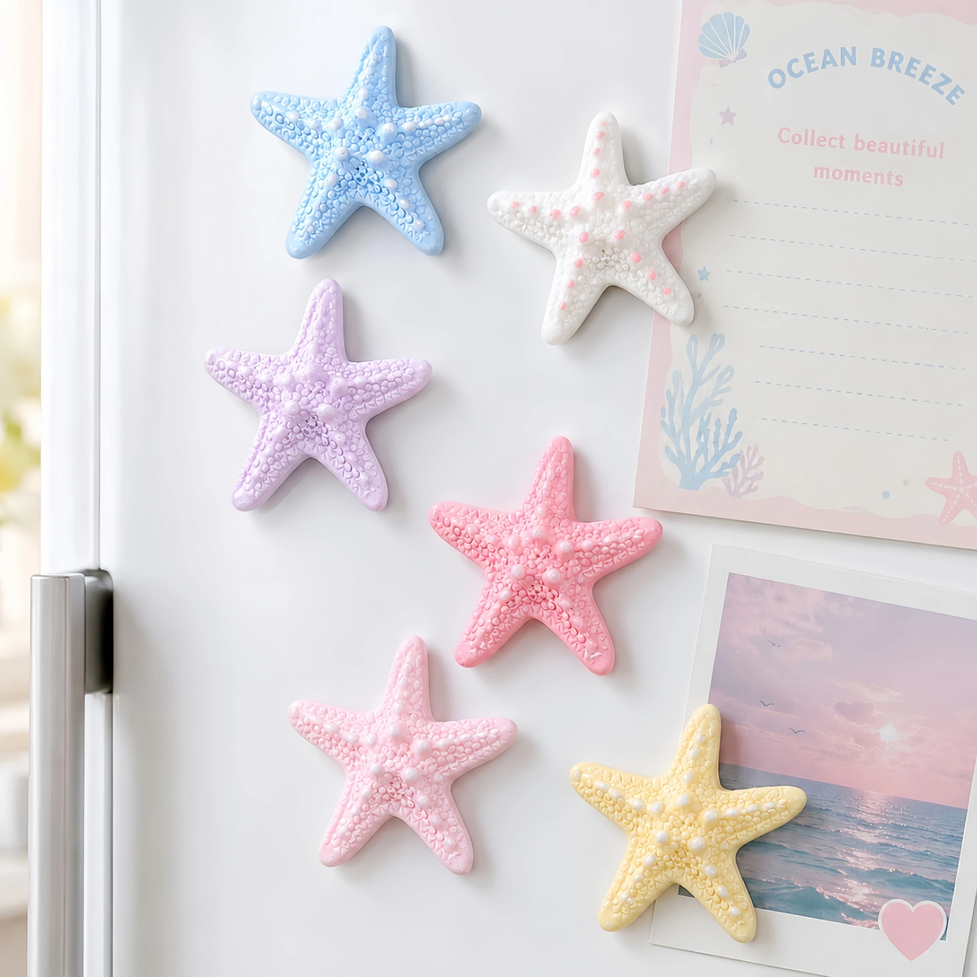 Pastel Color Starfish Fridge Magnets,Resin Ocean Sea Star Refrigerator Stickers Beach Style Kitchen Photo Decor Gift