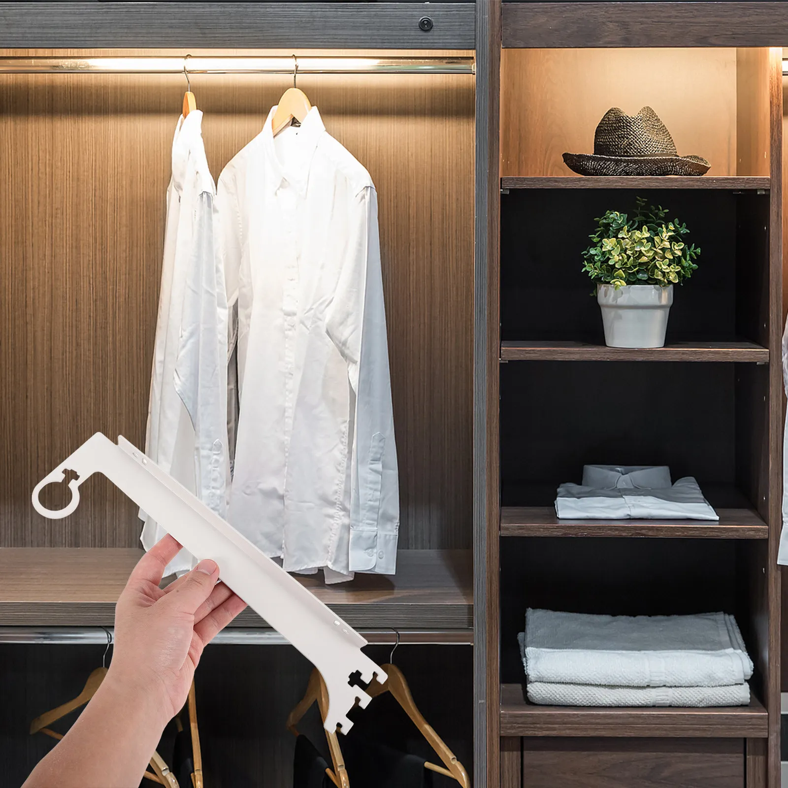 2Pcs Metal Closet Rod Support Brackets Heavy Duty White Adjustable Shelf and Rod Brackets for Wall Mounted Closet Organizer
