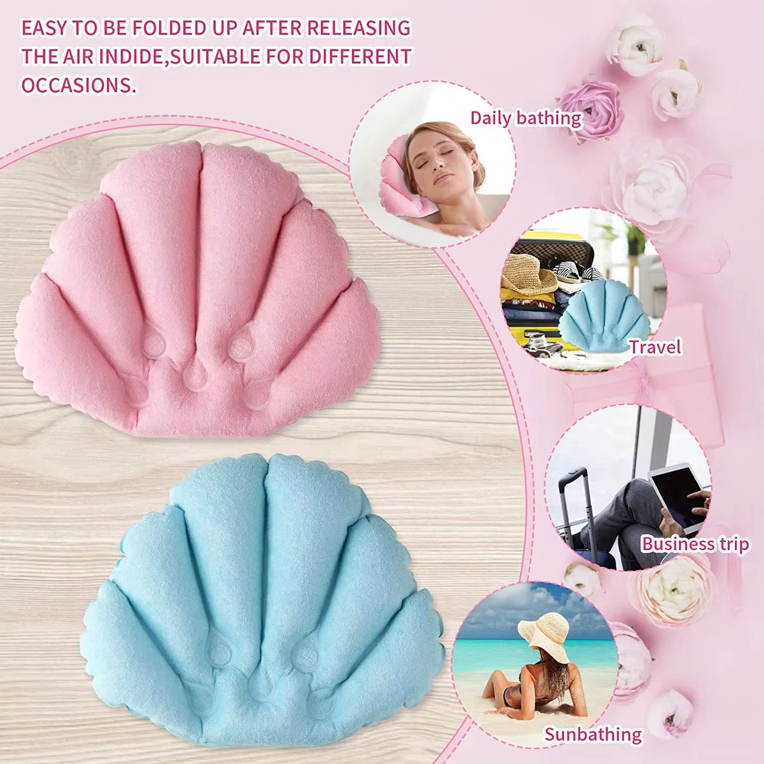 2pcs  Bath Pillow With Suction Cups   Comfortable SPA Bathtub  Rest Headrest Non Slip Waterproof   Bath Accessories