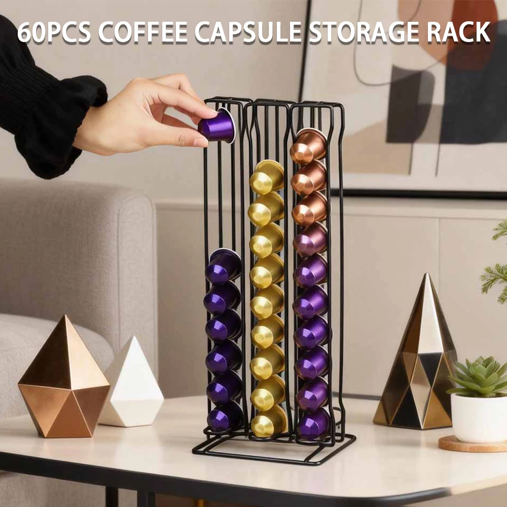 Suporte de Armazenamento para Cápsulas de Café em Ferro 60 Unidades, Organizador de Cápsulas Nespresso de Chão, Rack de Armazenamento