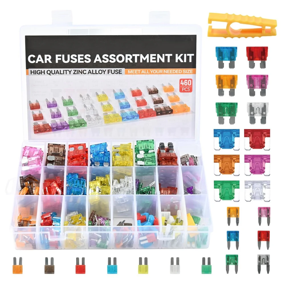 

460Pcs Fuses Kit, Micro2,Standard,Micro Fuse ,Mini Fuses Assortment Kit 2A 3A 5A 7.5A 10A 15A 20A 25A 30A 40A with Puller
