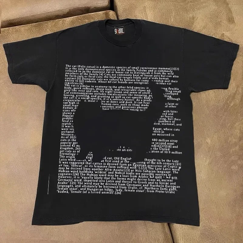 

European Cute Letters Cat Print Pure Cotton T Shirt Men Women Summer Y2k Personality Cute Street Clothe
