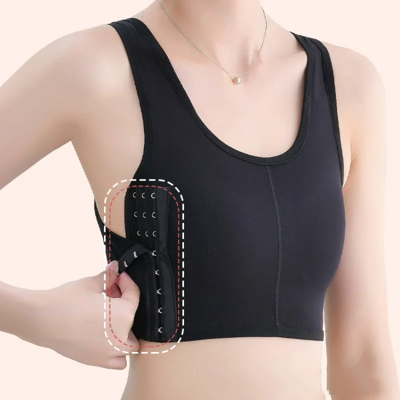 Women Breathable Chest Binder Summer Ice Silk Side Buckle Short Vest Sportwear Corset Top Lesbian Les Breast Binder Shaper