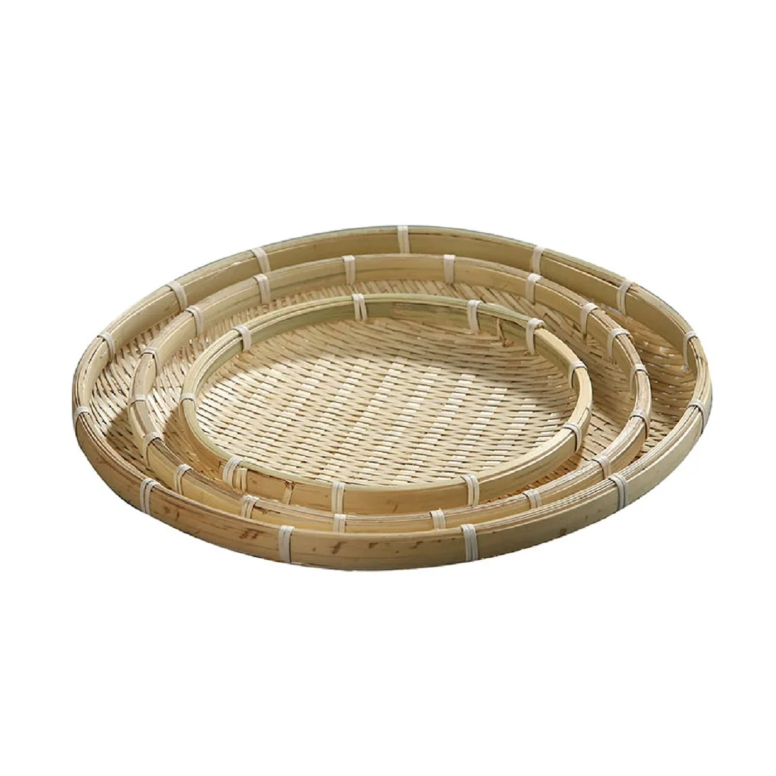 Handmade Bamboo Basket Steamed Bread Snack Plate, Kitchen, Hotel, Farm, Fruit, Kindergarten Decoration