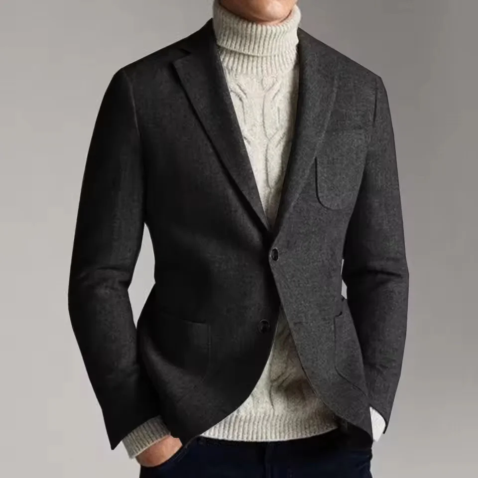 เสื้อสูทผู้ชายผ้าวูลผสม กระดุมแถวเดียว สไตล์หรูหรา สำหรับธุรกิจ ทรงเข้ารูป สไตล์ลำลองทันสมัย เสื้อโค้ททางการ เสื้อโค้ททวีดผู้ชาย