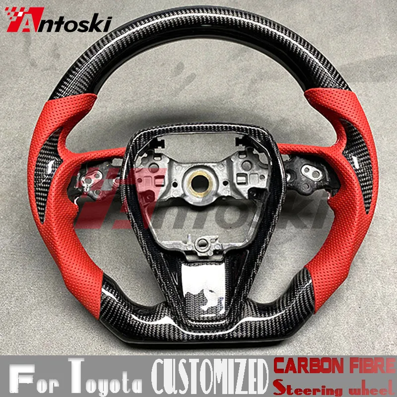 

Customized Carbon Fiber Steering Wheel for Toyota Camry XV70 2018 2019 2020 Rav4 RAV-4 RAV 4 Corolla G12 Axio Altis Red Leather