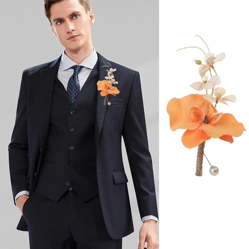 New Butterfly Orchid Artifical Flowers boutonnieres Corsage Marriage Wedding Accessories Mensuit Brooch