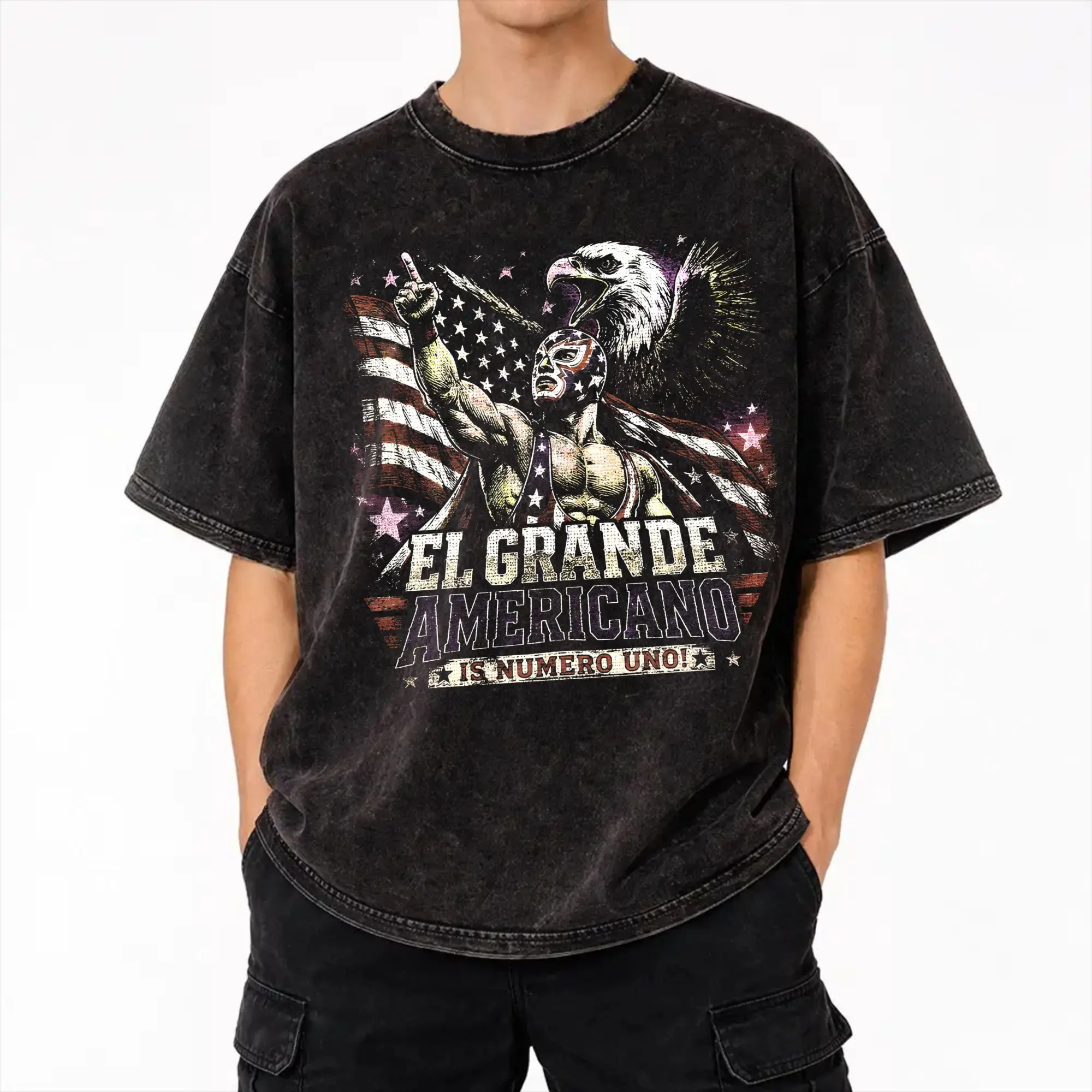 El Grande Americano Pro Wrestling  T Shirt Hip Hop Washed 100% Cotton Oversize T-Shirts  Retro Men Women Streetwear