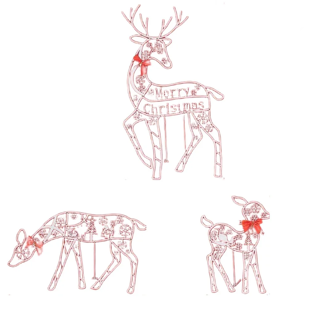 3 قطعة مضيئة عيد الميلاد الرنة الأسرة أنيقة عطلة ساحة ديكور للداخل مضاءة الغزلان الرنة الأسرة مضاء الغزلان #5