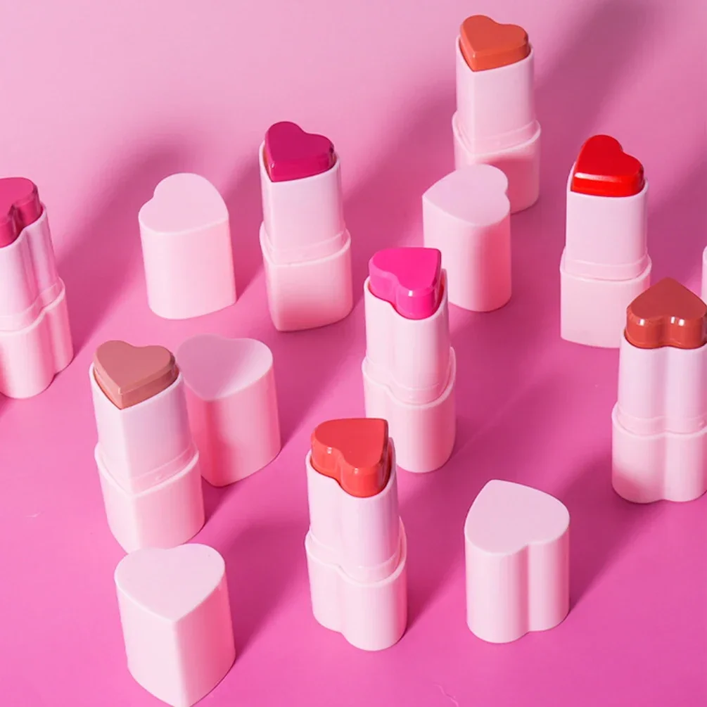 Private Label 8-color Blusher Stick Custom Logo Heart Rouge Blush Pigment Moist Colorful Pink Cheek Lightweight Makeup Wholesale
