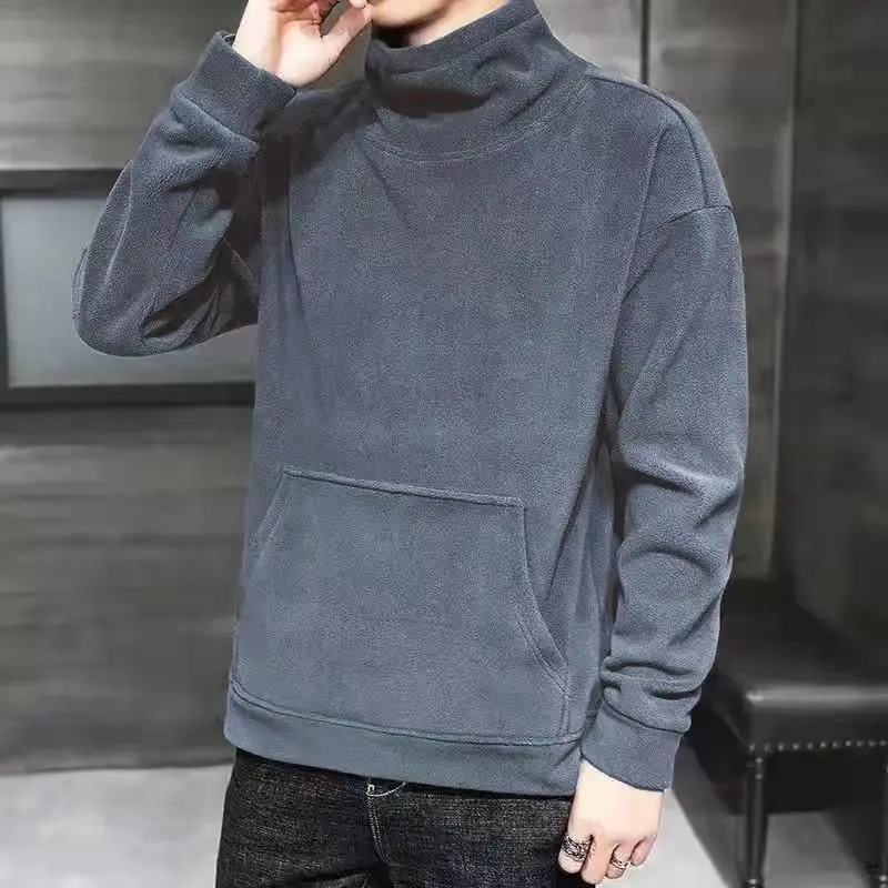 New 2025 Korean Popular Clothes Casual Thick Pullovers for Men Autumn and Winter Keep Warm Fleece Heating Mock Neck Sweater