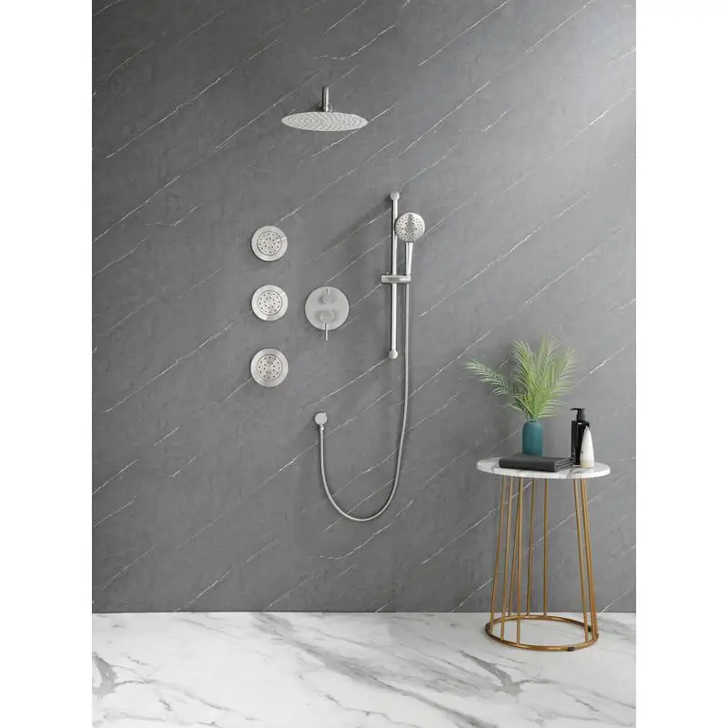 

Complete Shower System - Shower Head, Handheld Shower, Slide Bar, Body Sprays, Shower Arm, Hose, Valve Trim, Lever Handles for