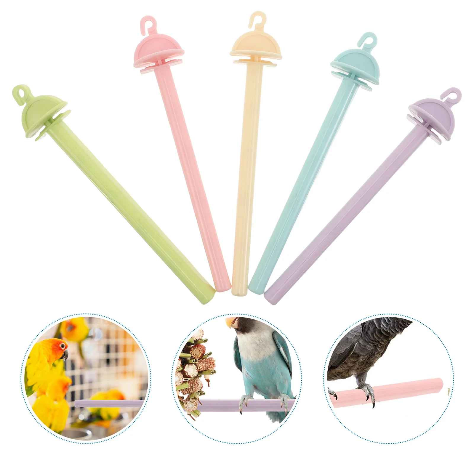 

20Pcs Bird Cage Perches Plastic Macaron Color Clip on Parakeet Perch Stand Millet Holder Antislip Perches for Cockatiels