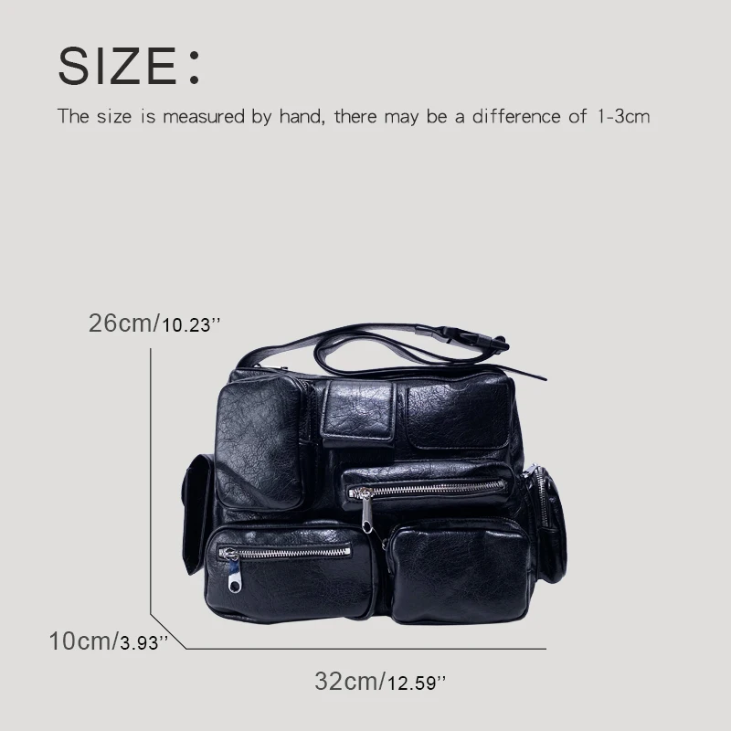 Moto & Biker Bags For Women Luxury Designer Handbag Purse 2024 New In PU Oil Wax Leather Multiple Pockets Y2K Shoulder Messenger