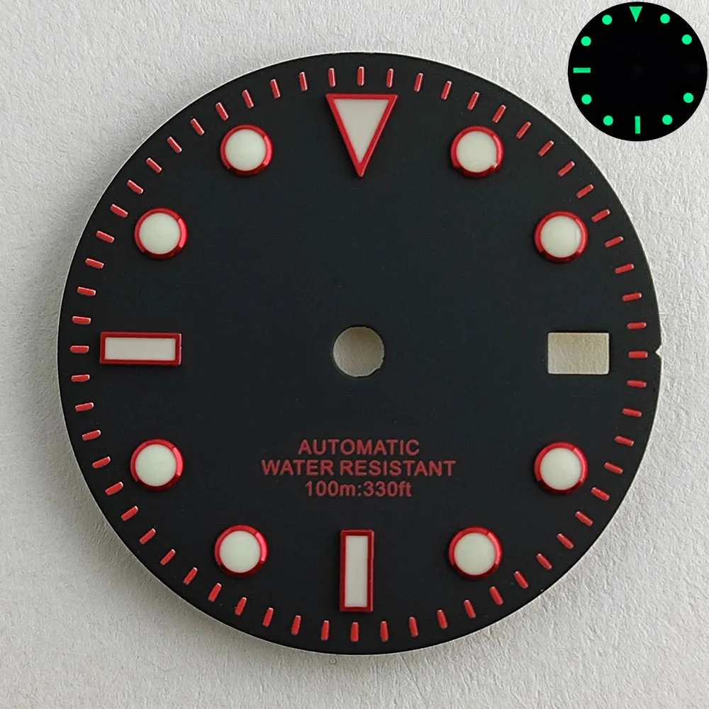 قرص ساعة 29 ملم NH35 قرص أخضر مضيء لملحقات ساعة الحركة الميكانيكية الأوتوماتيكية NH35
