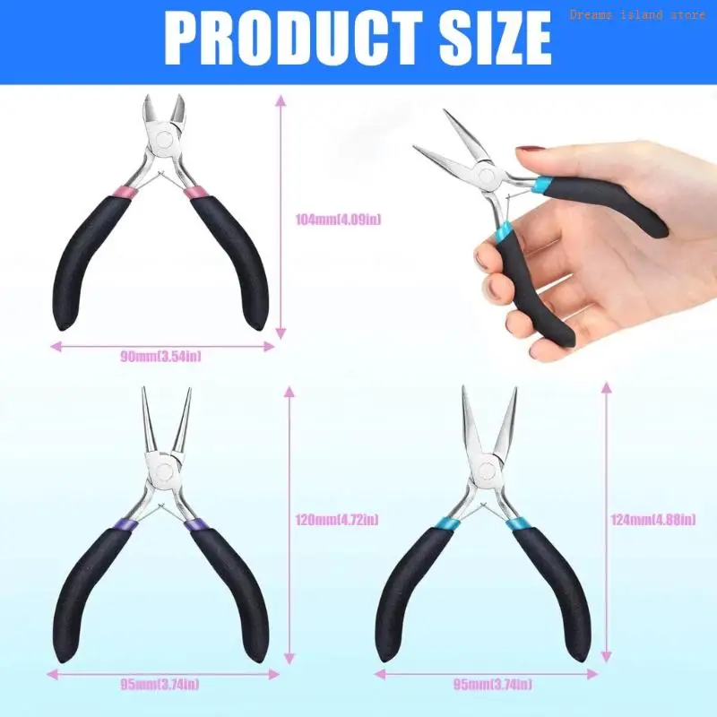 3Pcs Needle Nose Pliers Jewelry Pliers Jewelry Making Tool Comfortable Grip Handle Craft Pliers for Craft HX6C