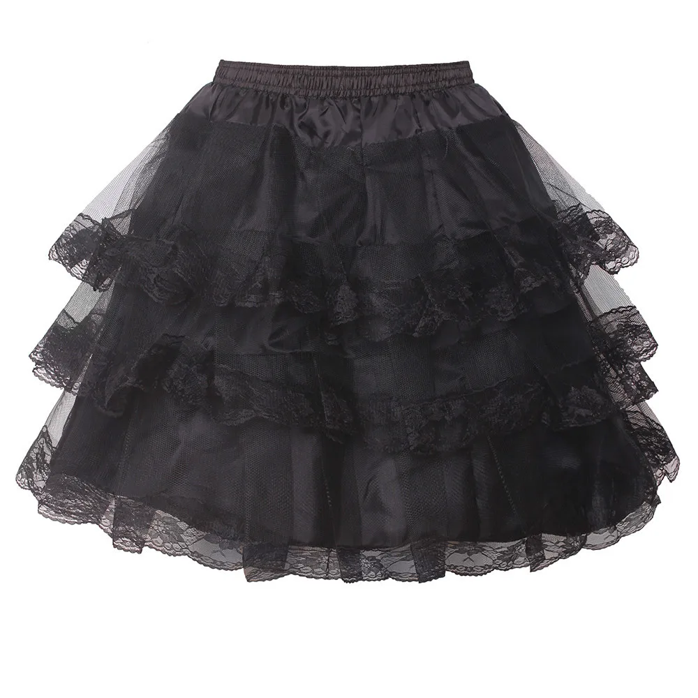 Rok Pendek Lolita Rok 3 Lapisan Renda Tepi Hitam Putih Crinoline Underskirt Ayunan Gaun Pendek