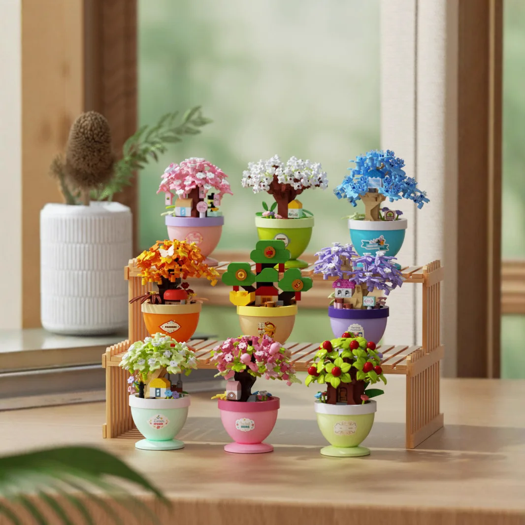 

iDEA Brick Flower Tree House FOREST Spirit Ornament Micro Diamond Block Treehouse Nanobrick Potted Plants Toys For Girls Gifts