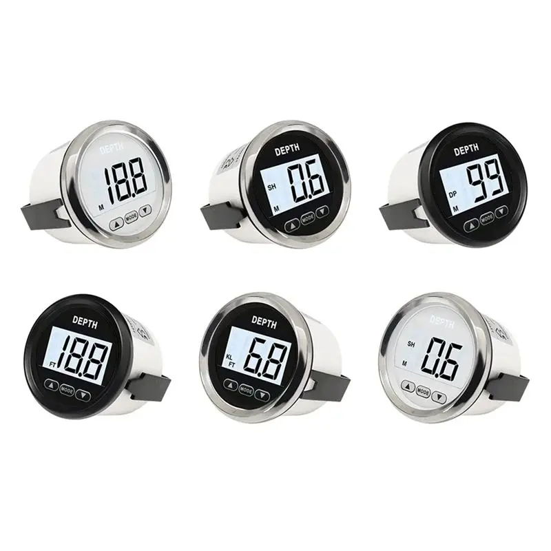 Universal 12V Marine 52Mm Digital Depth Gauge Indicator With Transducer And White Backlight For Yachts And Fishing Boats BN-X67A