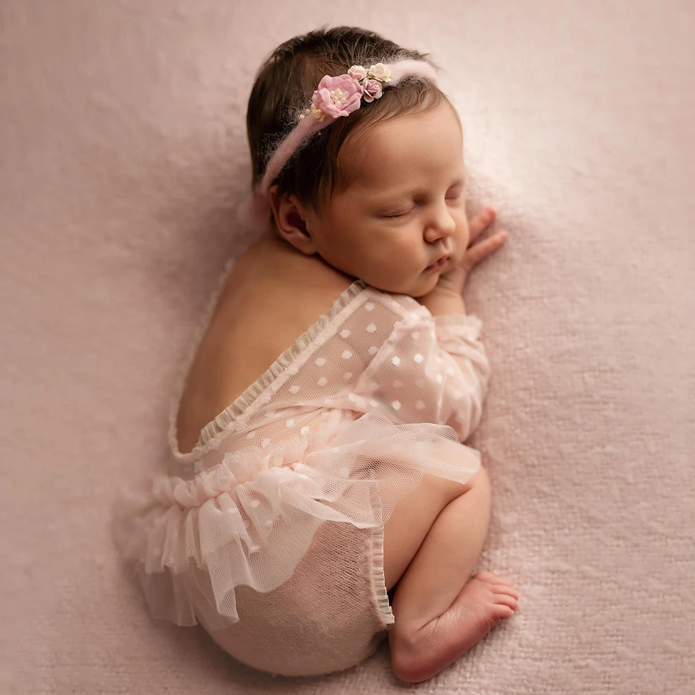 

Newborn Photography Props Pastel Pink Polka Dot Tulle Romper Baby Photo Shoot Outfit Newborn Photo Accessories 0-3 Months
