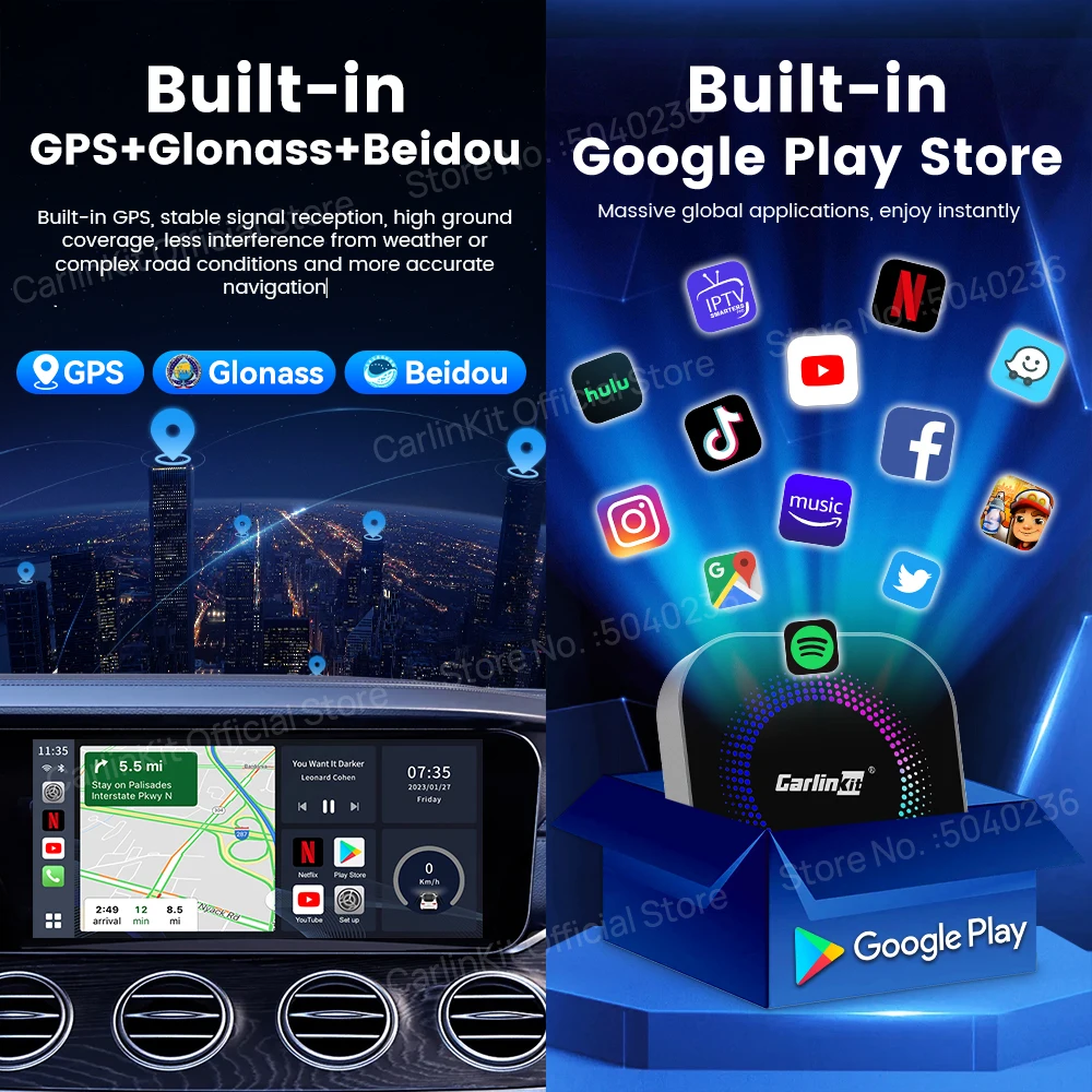 CarlinKit محول CarPlay الجديد اللاسلكي Android Auto Android 13 CarPlay Ai Box يدعم Netflix Play Store 3 في 1 صندوق صغير ذكي
